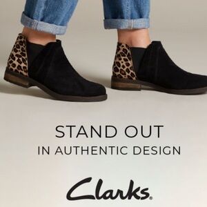 Clark’s Demi Beat Leopard and black suede ankle boots SZ 7